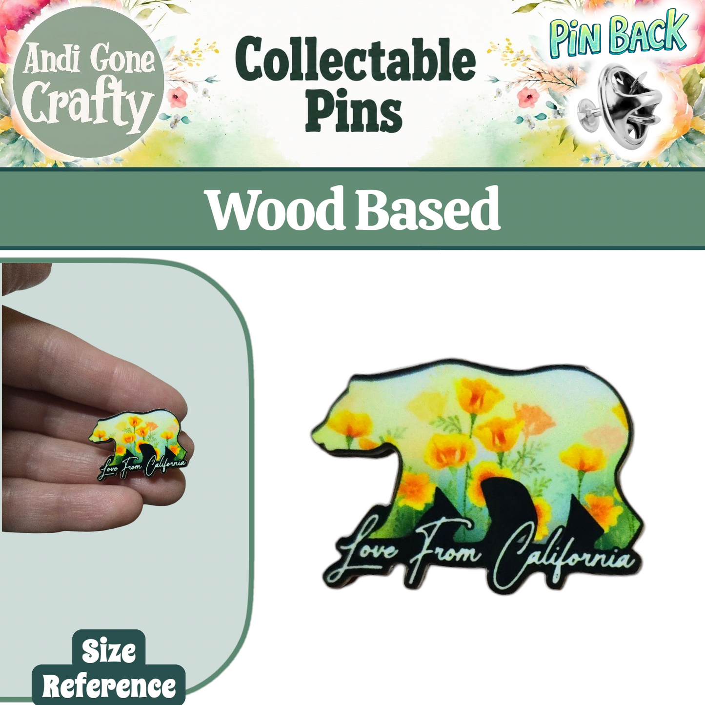 Poppies - Teal Bear CA  - Love From California - JW Pin
