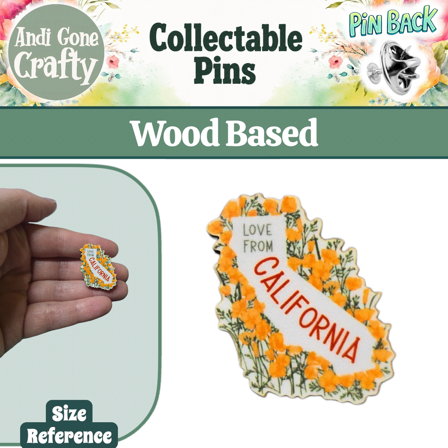 Poppies - CA State Shape  - Love From California - JW Pin