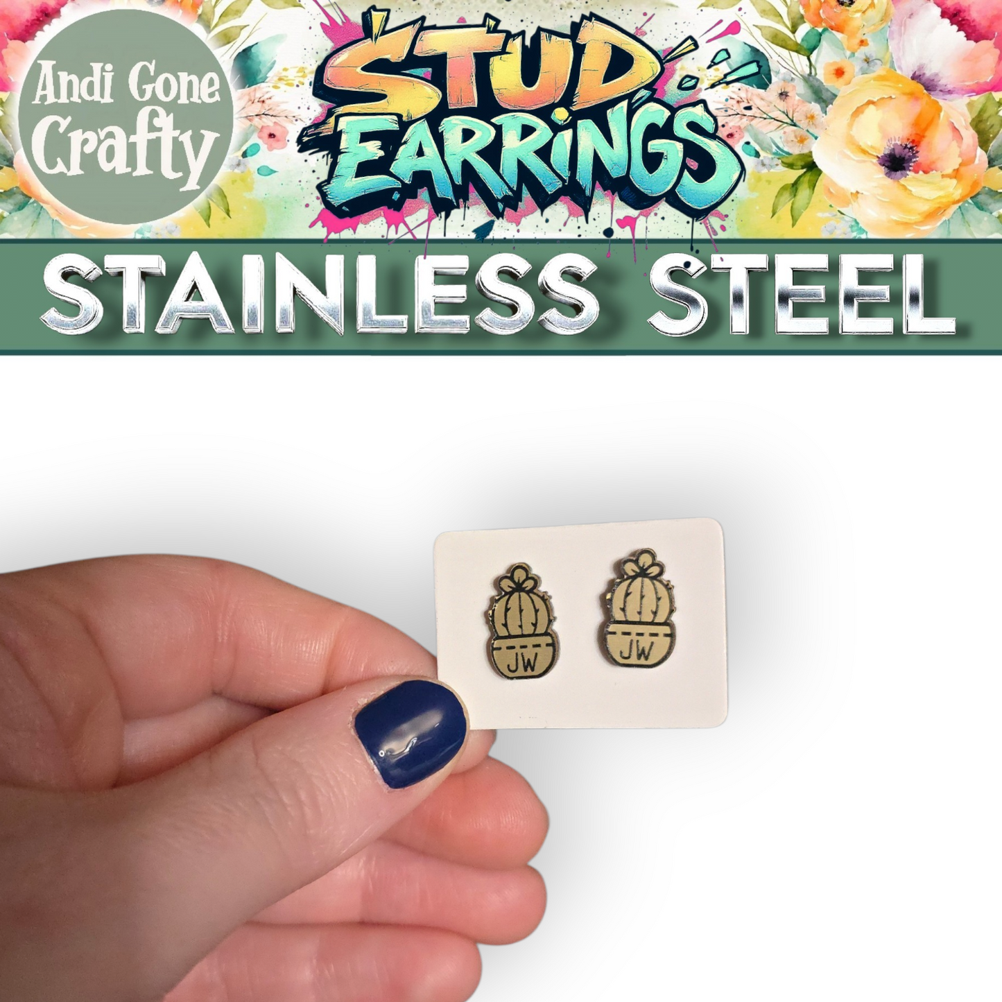Plant 3 - JW Stud Earring - Stainless Steel Posts