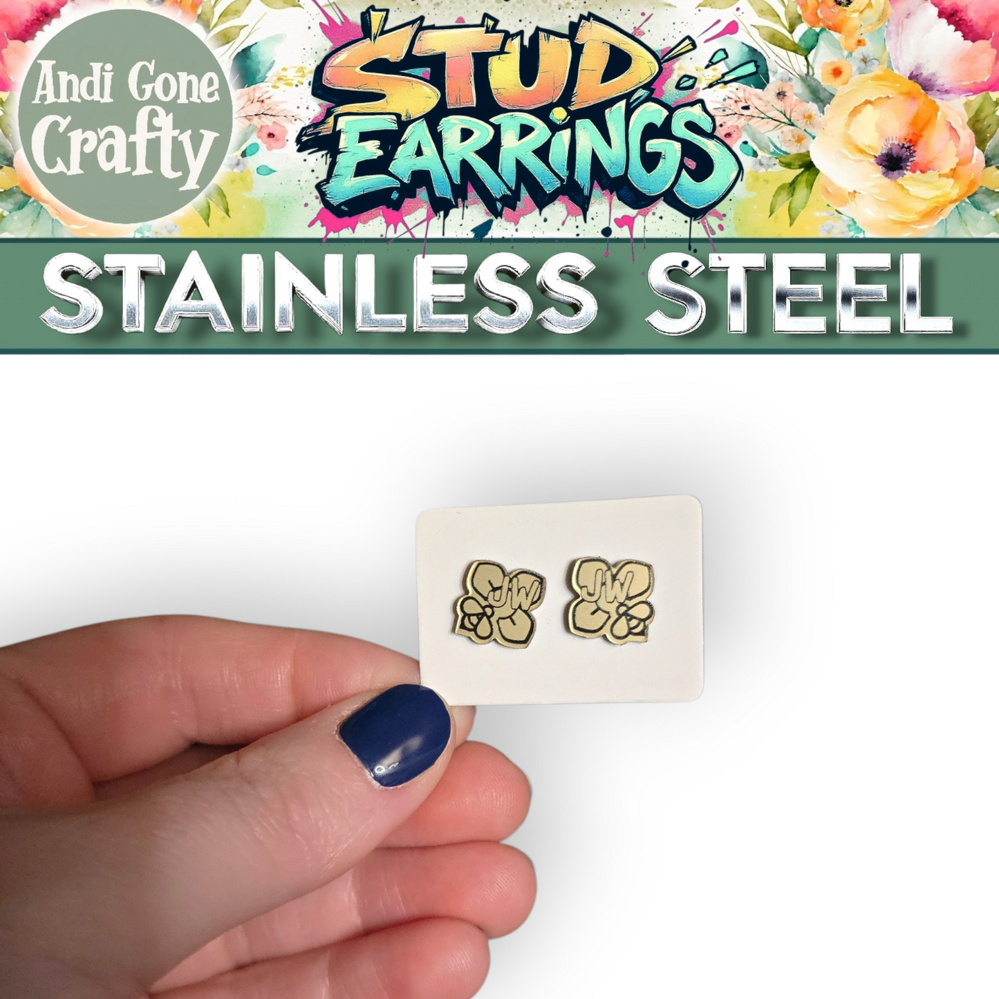 Bee w/Flower - JW Stud Earring - Stainless Steel Posts