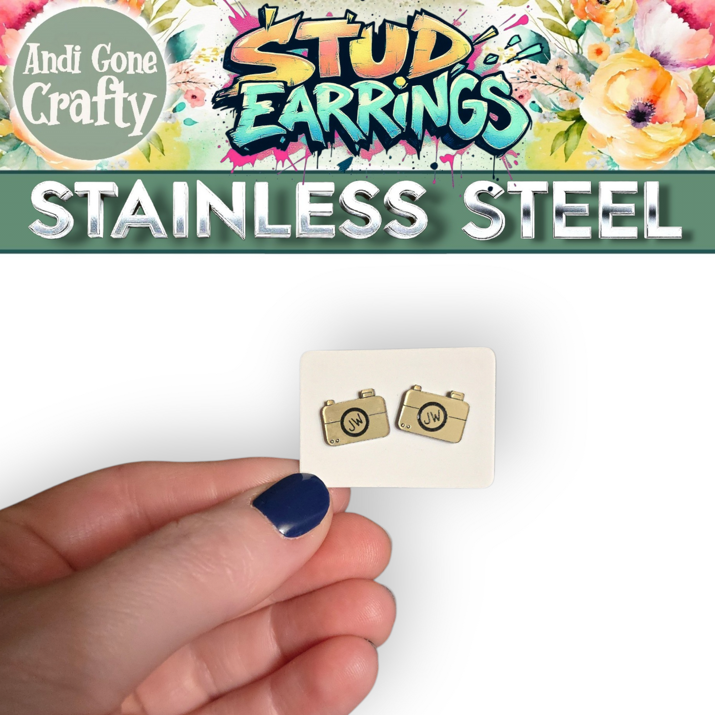Camera - JW Stud Earring - Stainless Steel Posts