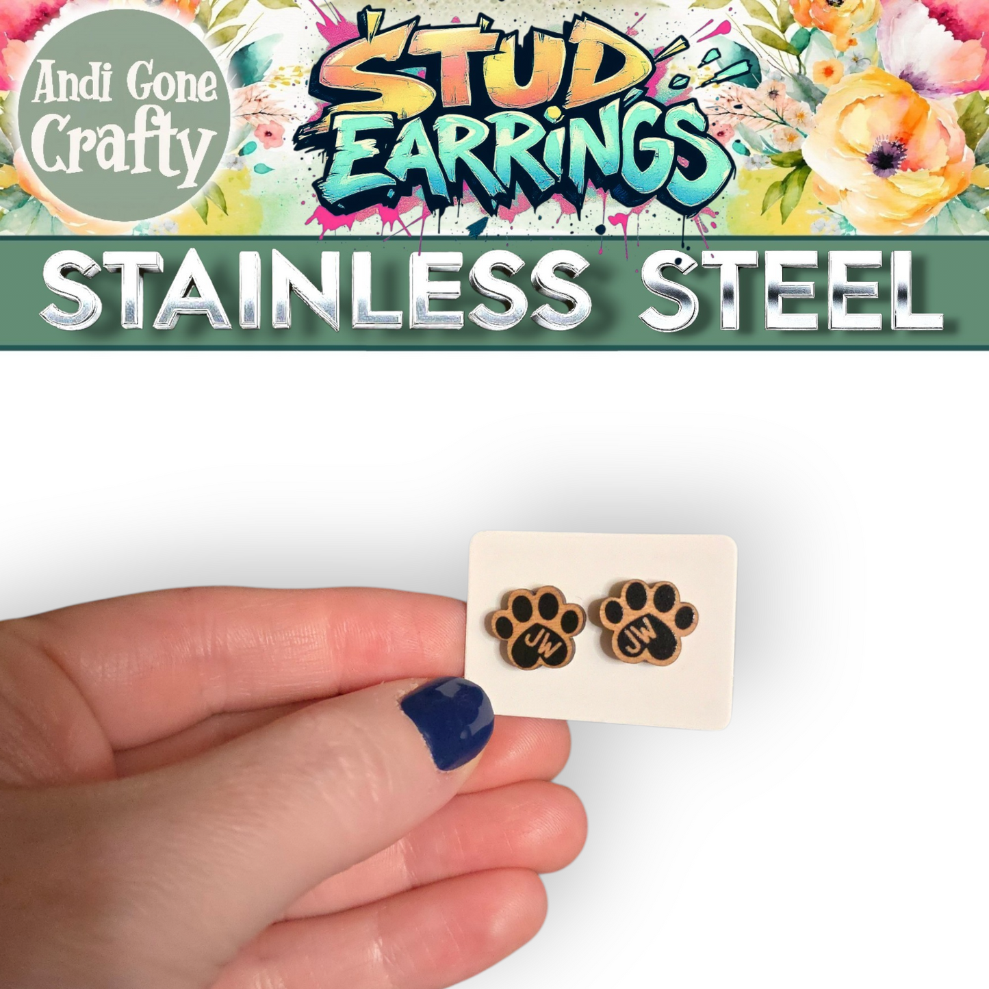 Paw - JW Stud Earring - Stainless Steel Posts