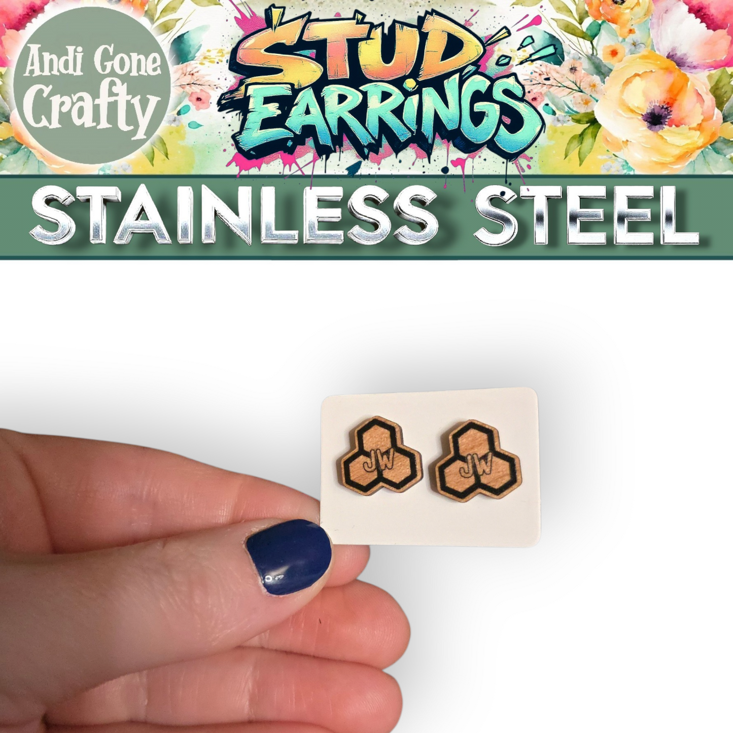 Honeycomb - JW Stud Earring - Stainless Steel Posts