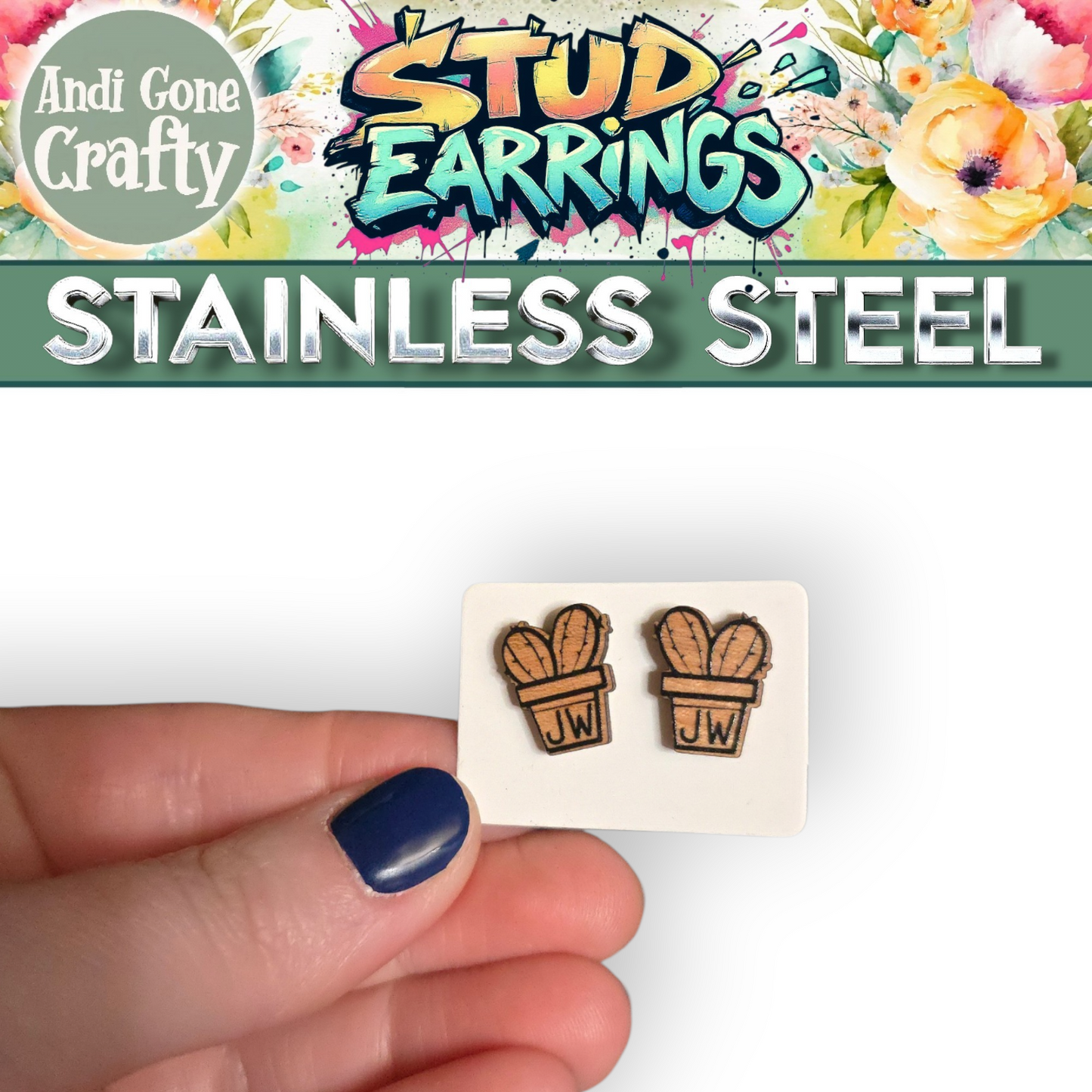 Plant 4 - JW Stud Earring - Stainless Steel Posts