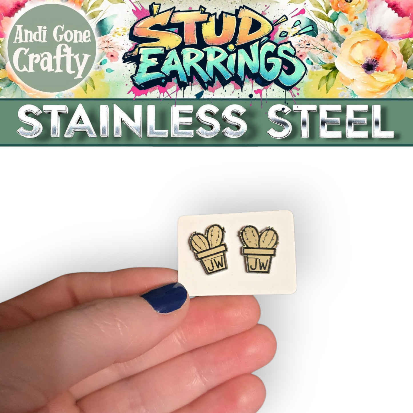 Plant 4 - JW Stud Earring - Stainless Steel Posts
