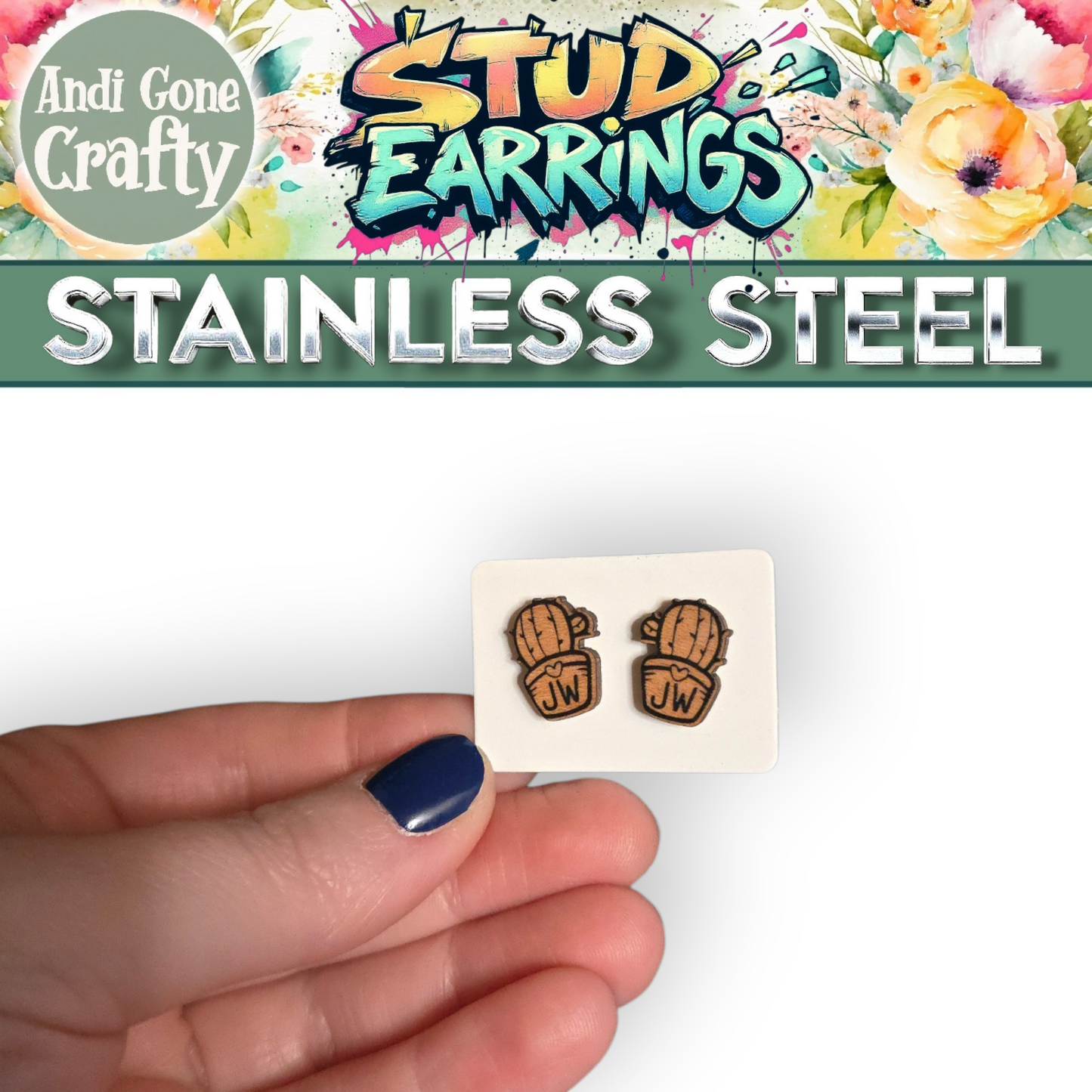 Plant 1 - JW Stud Earring - Stainless Steel Posts