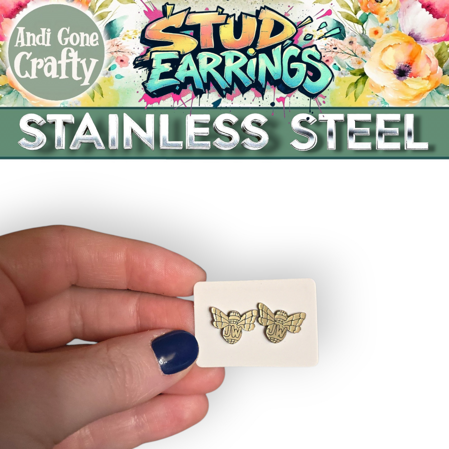 Bee - JW Stud Earring - Stainless Steel Posts
