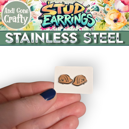 LDC - Wood Hardhat Earrings - Stainless Steel