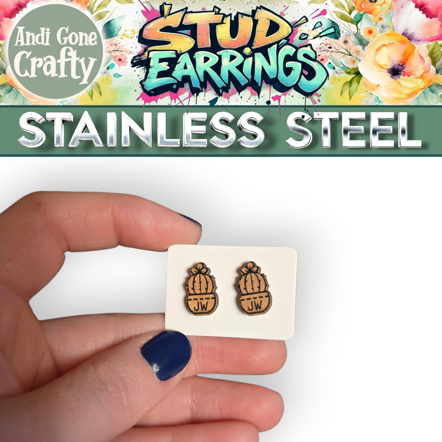 Plant 3 - JW Stud Earring - Stainless Steel Posts