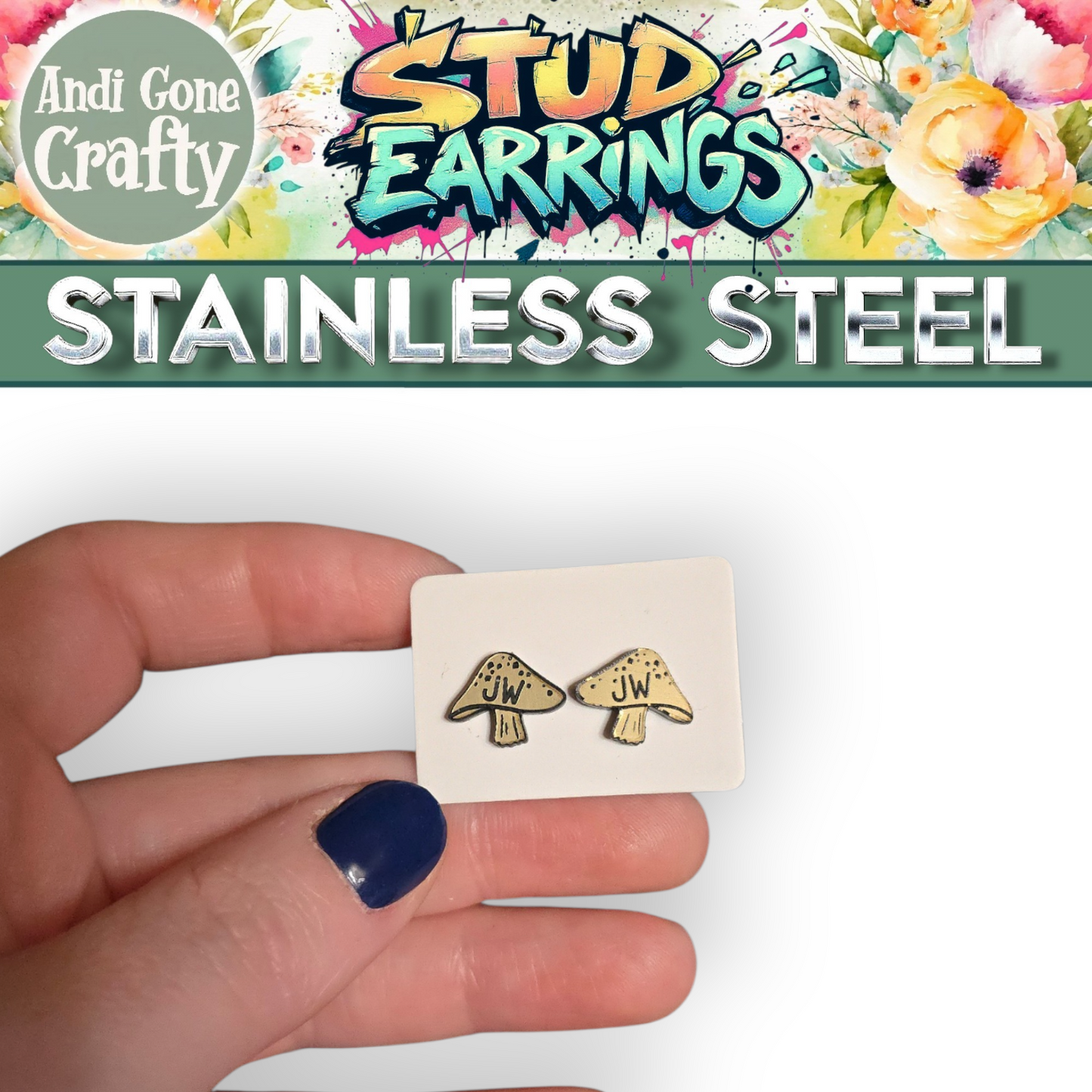 Mushroom - JW Stud Earring - Stainless Steel Posts