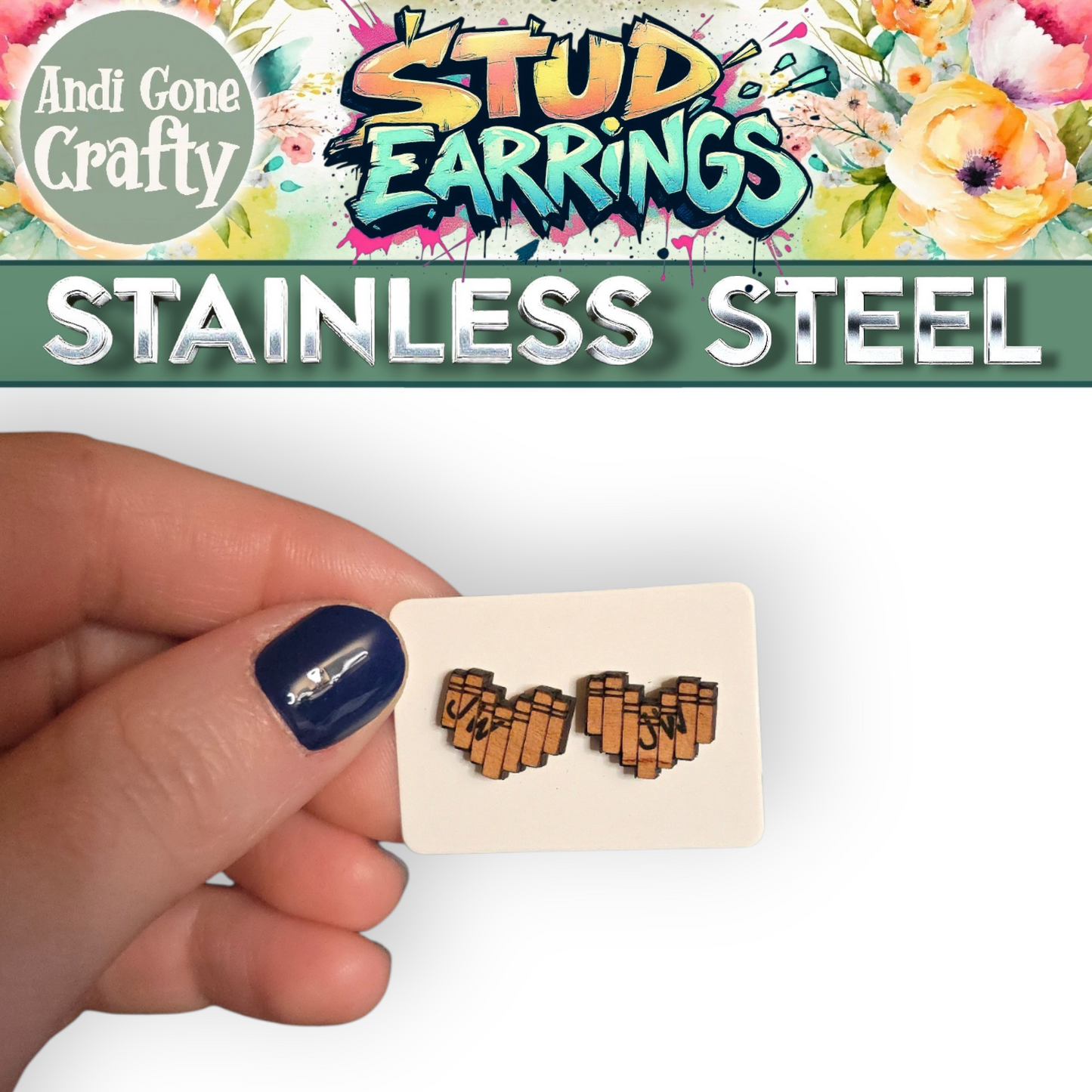 Book Heart - JW Stud Earring - Stainless Steel Posts