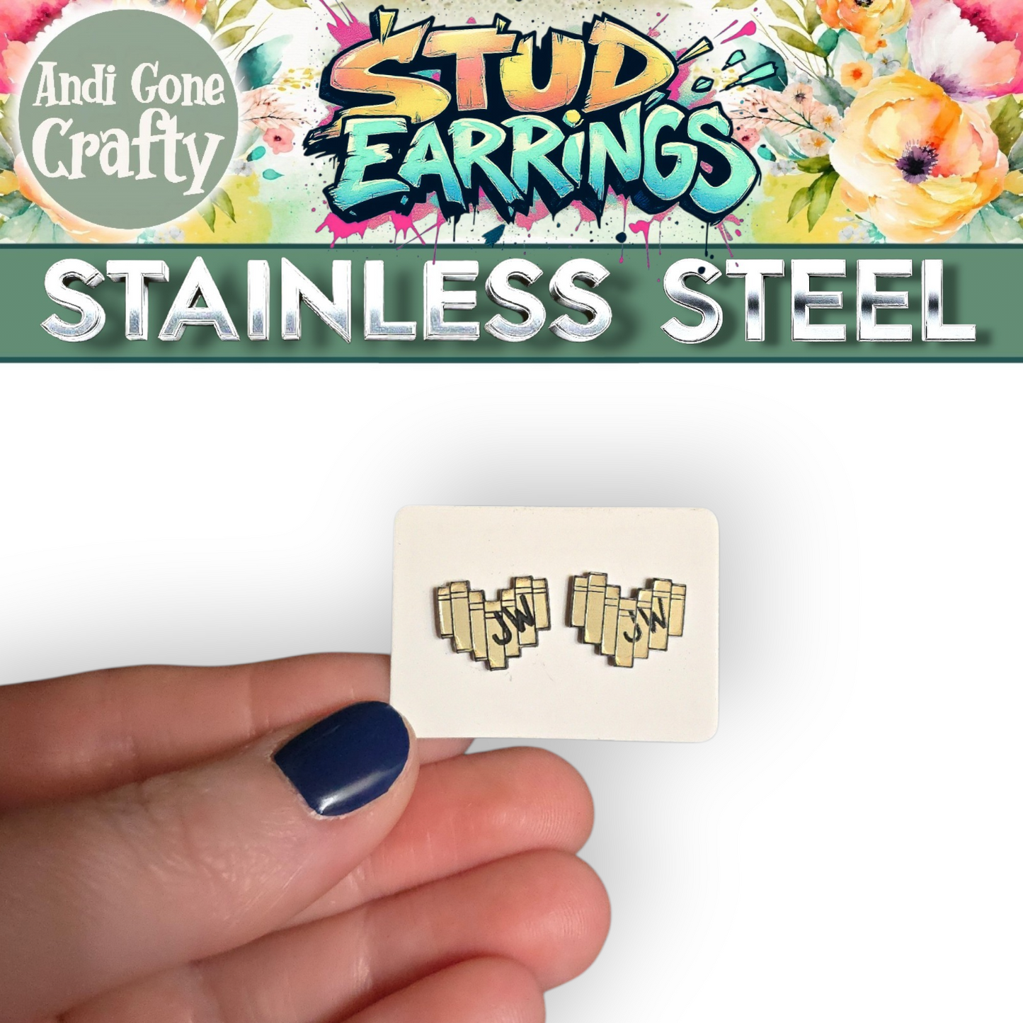 Book Heart - JW Stud Earring - Stainless Steel Posts