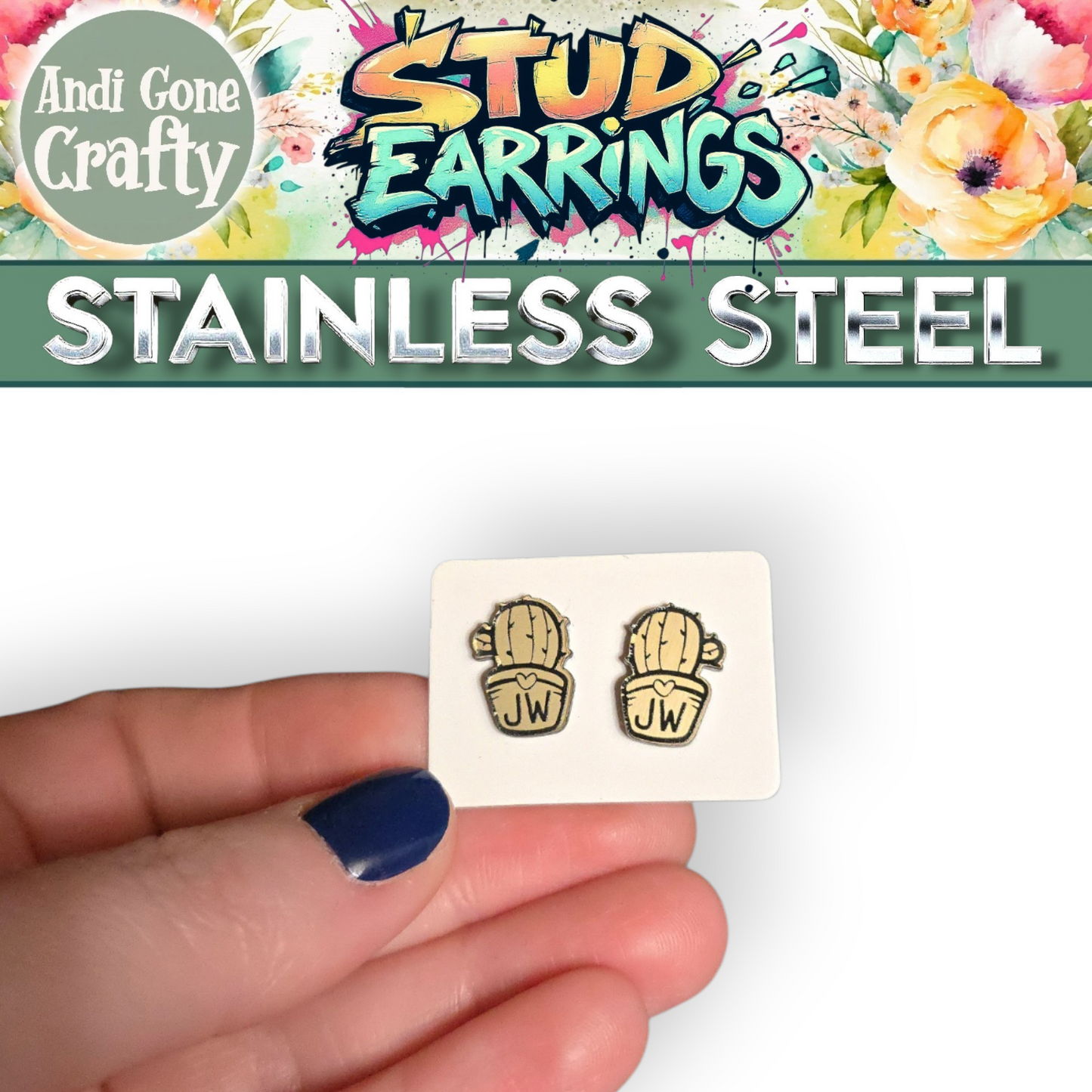 Plant 1 - JW Stud Earring - Stainless Steel Posts