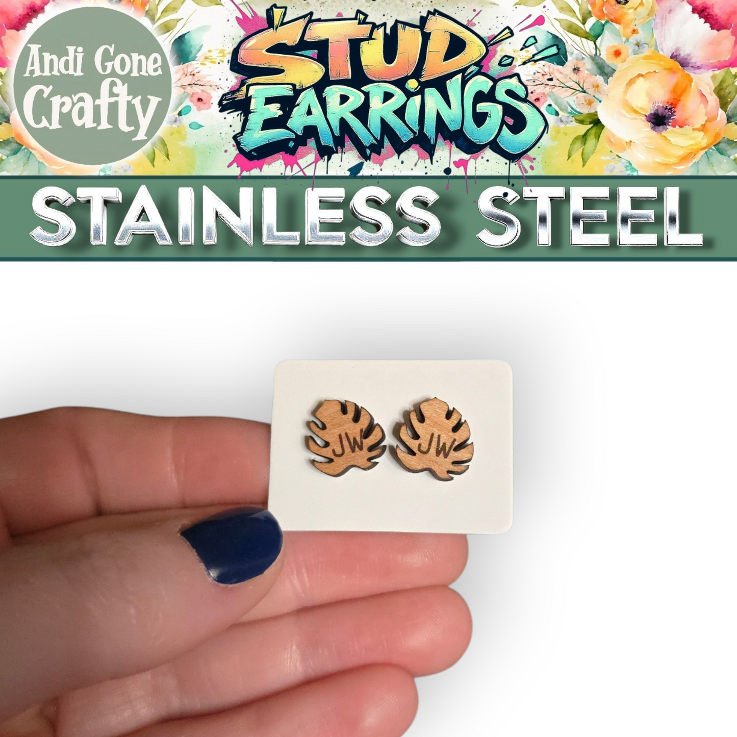 Monstera Leaf - Wood JW Earring - Stainless Steel Posts