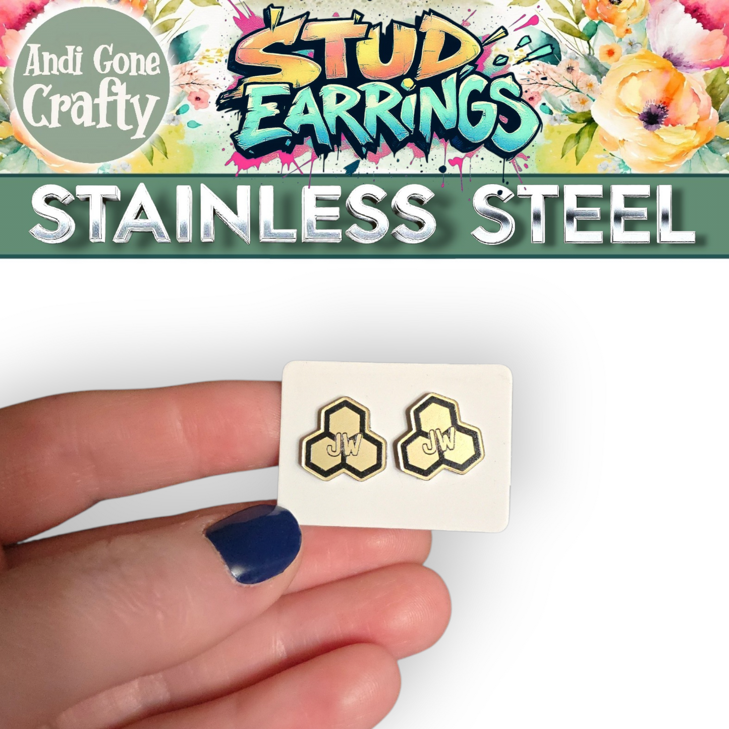 Honeycomb - JW Stud Earring - Stainless Steel Posts