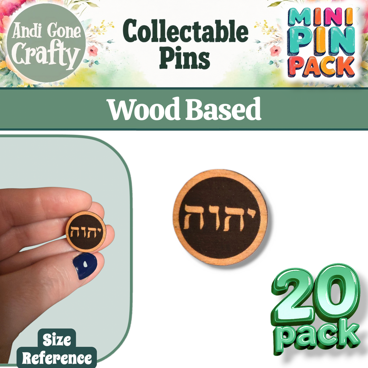 YHWH Tetragrammaton Circle Pin - Large 0.75 in Mini Pin Pack - Qty 20 Pin Pack - JW Gifts and Souvenirs