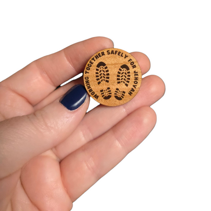 Working Together Safety for Jehovah - Feet Prints - LDC - JW Pin - Cherry Wood