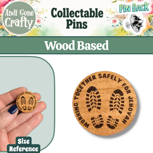 Working Together Safety for Jehovah - Feet Prints - LDC - JW Pin - Cherry Wood
