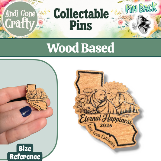 CA Bear (With Love from CA) - 2026 Eternal Happiness Convention - JW Pin - Cherry Wood