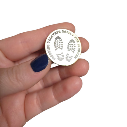 Working Together Safety for Jehovah - Feet Prints - LDC - JW Pin - Cherry Wood