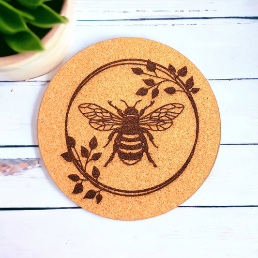 Circle Bee - Salvamanteles de corcho grabados de 7 pulgadas, almohadilla térmica, posavasos