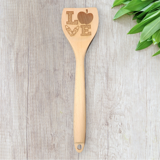 Cucharas de cocina de madera grabadas - Teacher Apple Love
