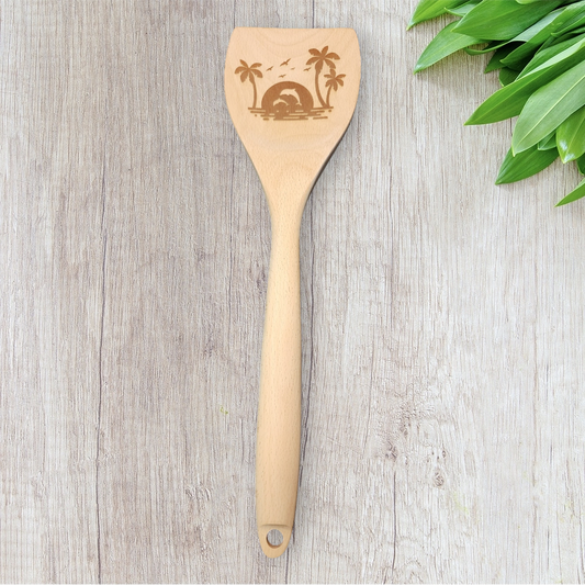 Cucharas de Cocina de Madera Grabadas - Naturaleza Tropical - Atardecer con Delfines
