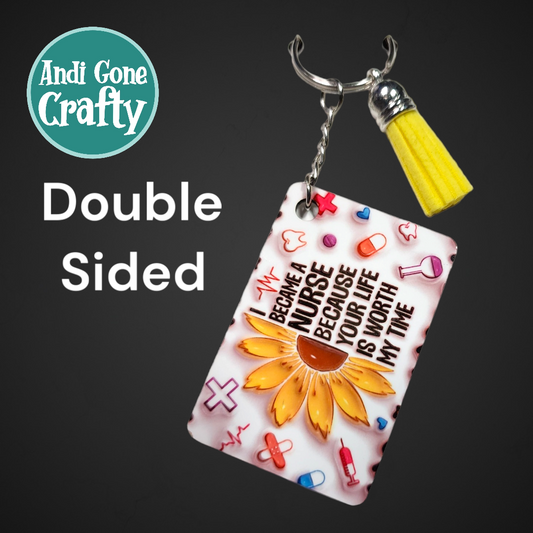 Double Sided Key Chain -1.5 x 2 in Rectangle - Style Nurse