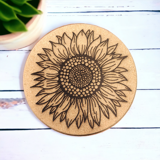 Girasol - Salvamanteles de corcho grabados de 7 pulgadas, almohadilla térmica, posavasos