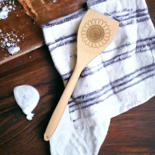 Cucharas de Cocina de Madera Grabadas - Mandala de Girasol