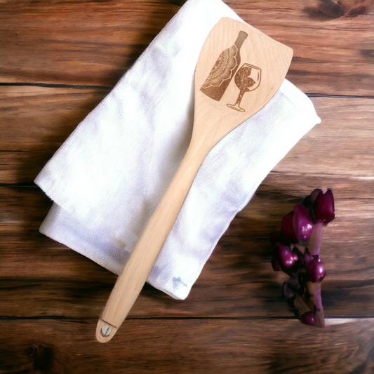 Cucharas de cocina de madera grabadas - Vino y copa