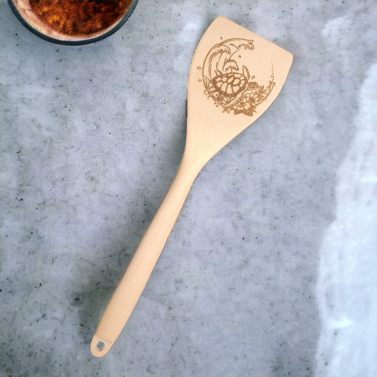 Cucharas de Cocina de Madera Grabadas - Ola de Tortuga Marina