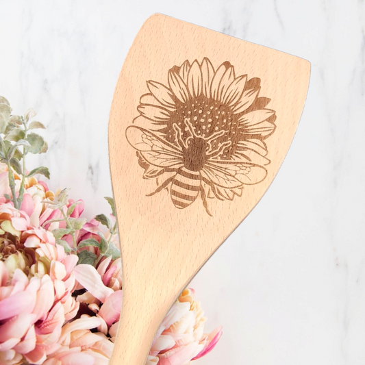 Cucharas de Cocina de Madera Grabadas - Abeja y Girasol