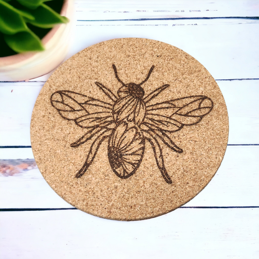 Girasol interno de abeja - Salvamanteles de corcho grabados de 7 pulgadas, almohadilla térmica, posavasos