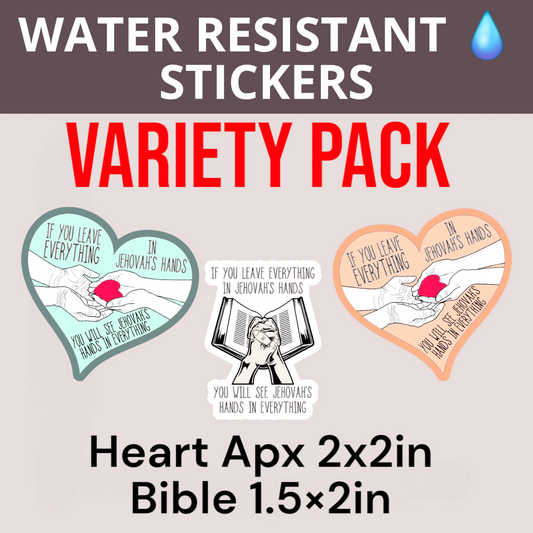 See Jehovah's Hands - Variety Pack - Water Resistant Stickers (Bulk Pack of 17 Stickers)