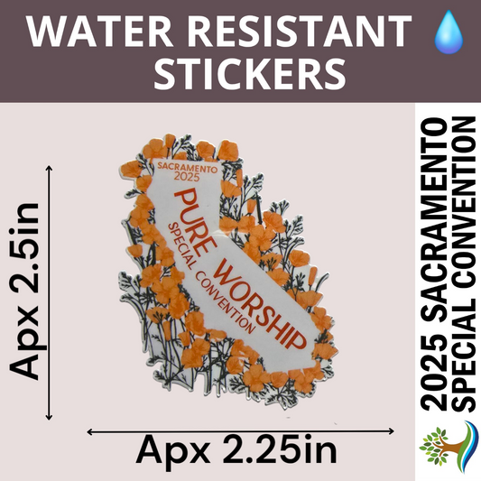 CA Poppy Pure Worship - Sacramento Special Convention - Water Resistant Stickers (Bulk Pack of 11 Stickers)