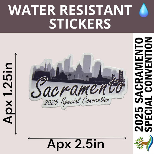 Black and White Sacramento Skyline - Sacramento Special Convention - Water Resistant Stickers (Bulk Pack of 16 Stickers)