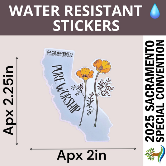 CA State - Light Blue with Poppies - Water Resistant Stickers (Bulk Pack of 15 Stickers)