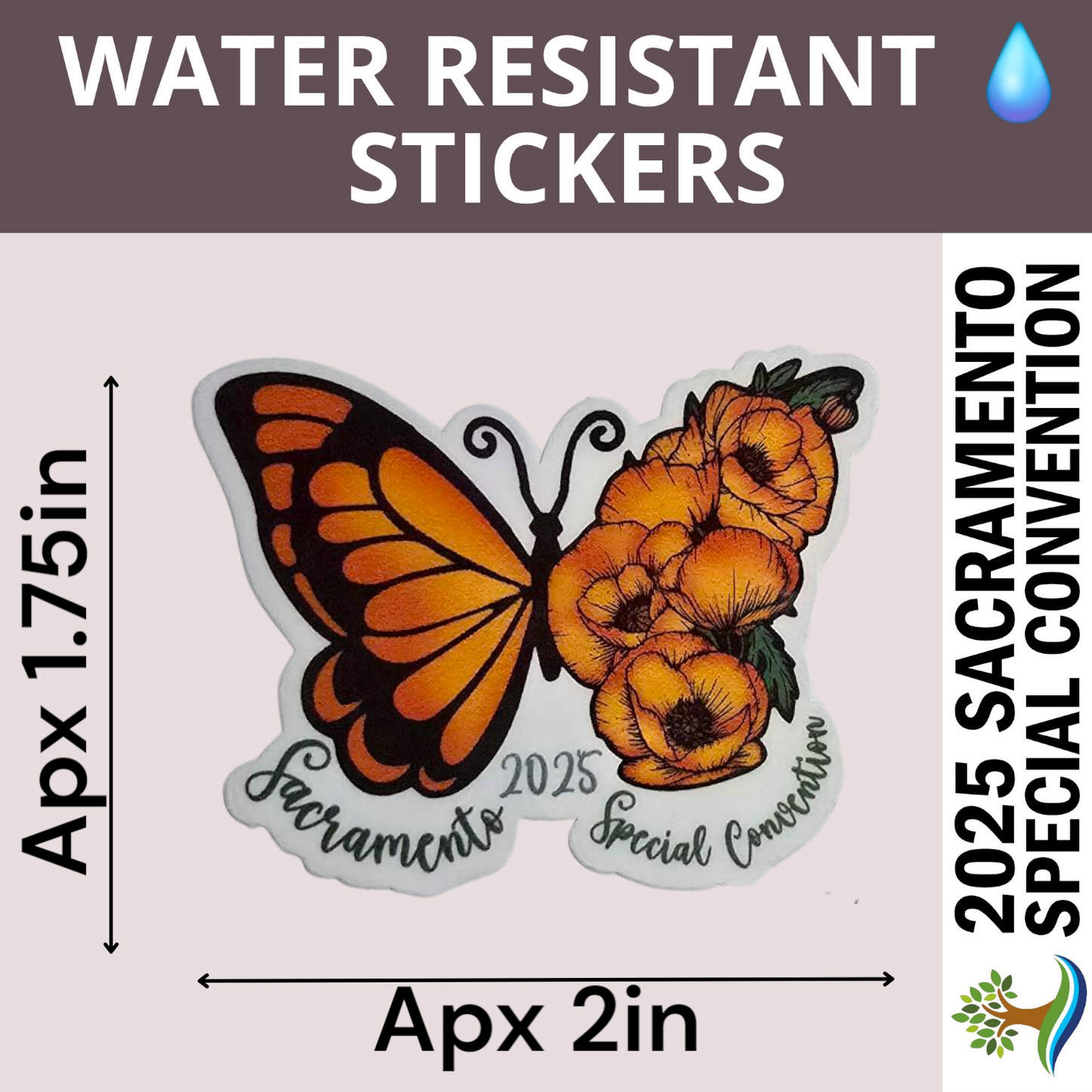 Butterfly Poppy - Water Resistant Stickers (Bulk Pack of 15 Stickers)
