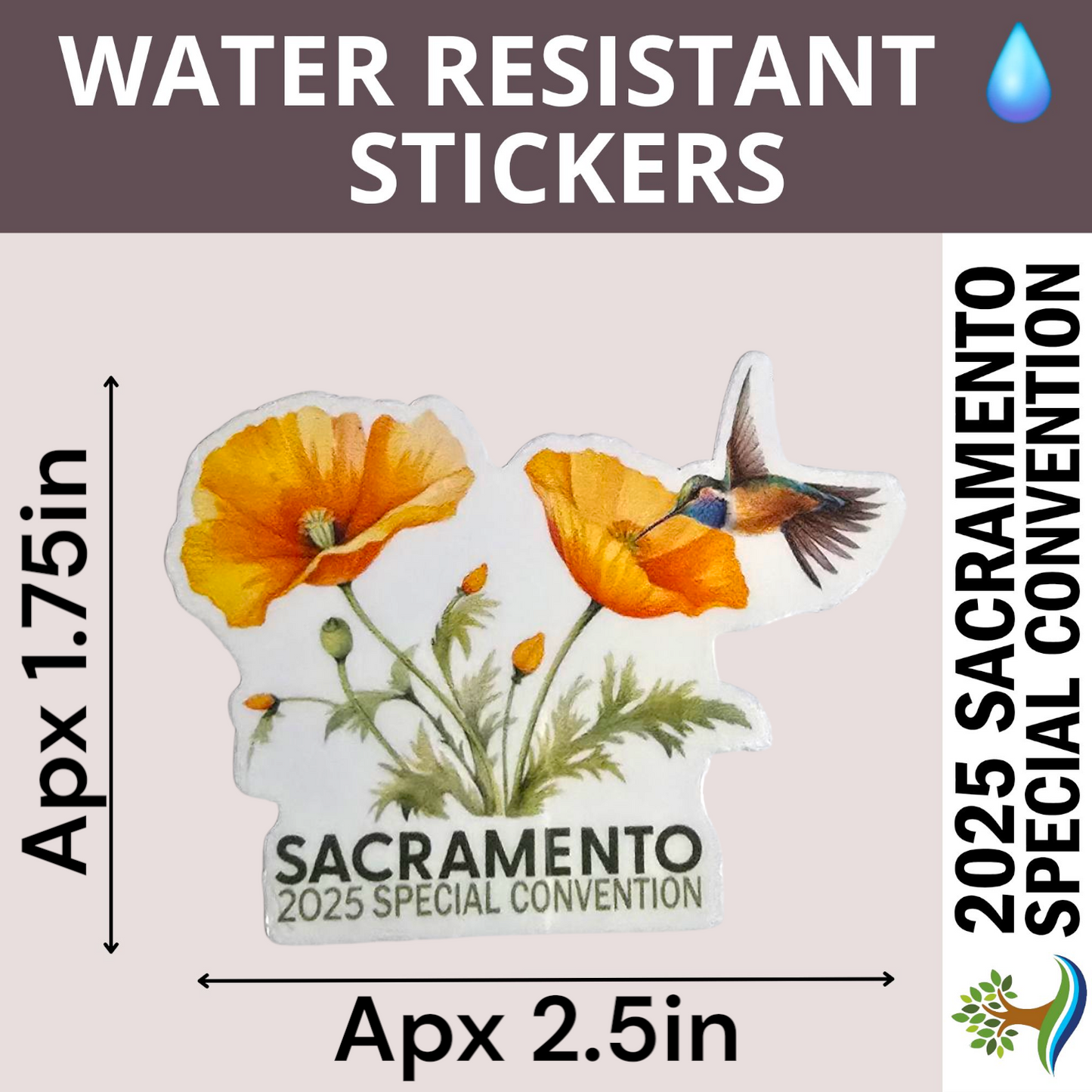 Humming Bird w/ Poppies - Water Resistant Stickers (Bulk Pack of 17 Stickers)