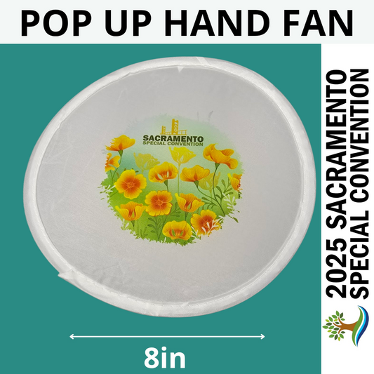 Teal Poppy Circle - Sacramento Special Convention - 8in Pop Up Hand Fan