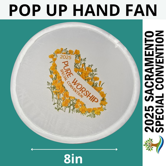 CA Poppy Pure Worship - Sacramento Special Convention - 8in Pop Up Hand Fan