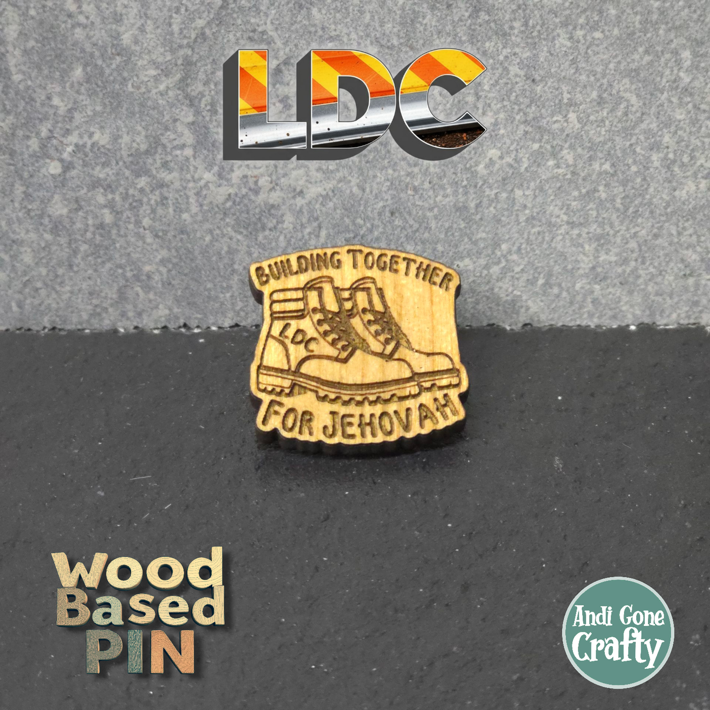 Building Together for Jehovah - Boots - LDC - JW Pin - Cherry Wood