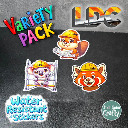 Construction Animals - LDC - Bulk Pack of 16 Stickers - Apx 2in - Water Resistant Stickers