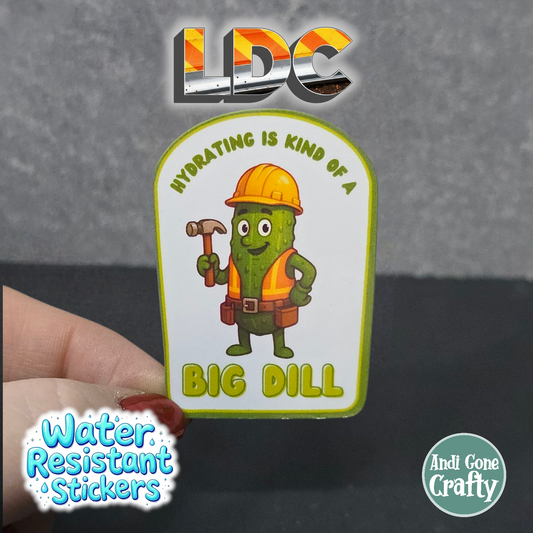 Hydrating Big Dill - LDC - Bulk Pack of 18 Stickers - 1.4in x 2in - Water Resistant Stickers