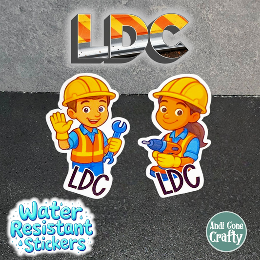 Construction Kids - LDC - Bulk Pack of 16 Stickers - Apx 2in - Water Resistant Stickers
