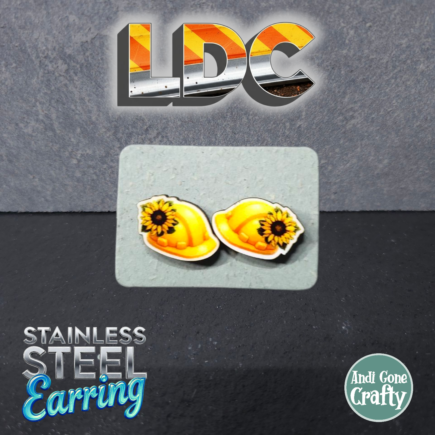 Sunflower Hardhat - Tool - LDC Earrings - Stainless Steel