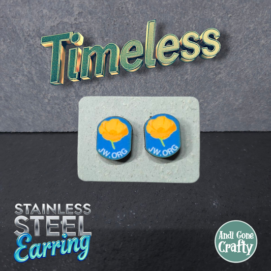 JW - JW.ORG Poppy Earrings - Stainless Steel (Single Poppy - Blue Background)