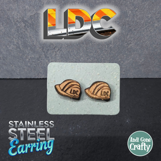 LDC Wood Hardhat Earrings - Stainless Steel