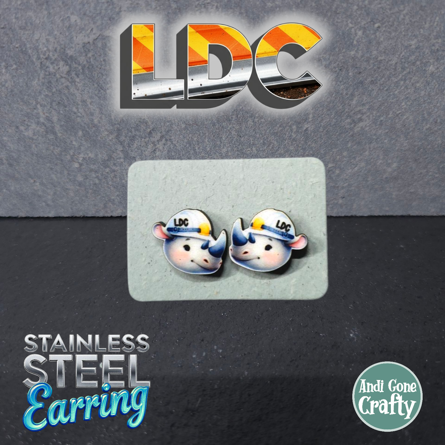 Rhino Head - Animal - LDC Earrings - Stainless Steel